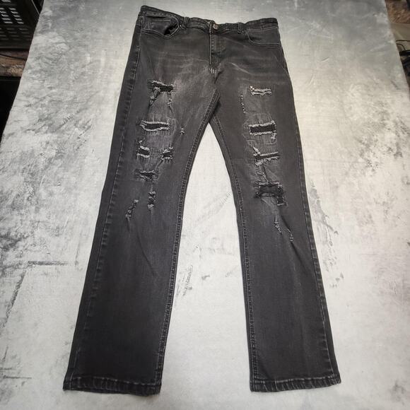 Marx & Dutch Jeans Mens 36x31 Black Distressed Ripped Stretch Denim Straight Fit - Picture 1 of 10